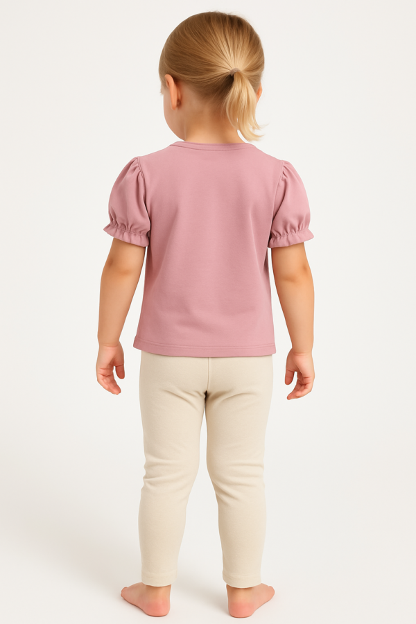 Kız Çocuk Çiçek Baskılı - Simli - Kısa Kol Tişörtlü Taytlı Takım - 4. görsel