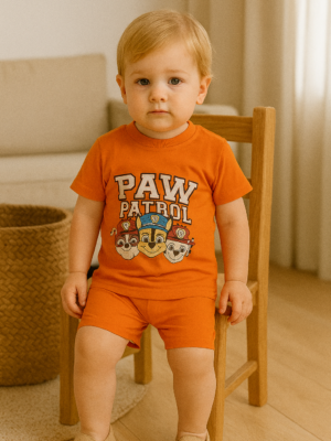 Erkek Bebek Paw Petrol Baskılı Turuncu Renk Kısa Kollu Şortlu Takım - Almira Bebek