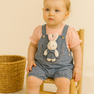 Kız Bebek Tavşan Detaylı Kısa Kol Tişörtlü Kot Bahçıvan - Almira Bebek