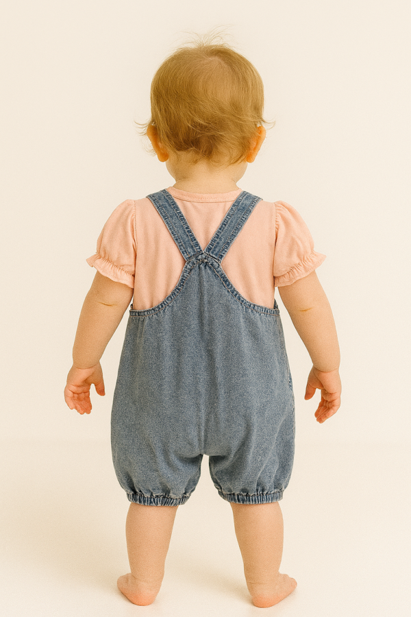 Kız Bebek Tavşan Detaylı Kısa Kol Tişörtlü Kot Bahçıvan - 3. görsel