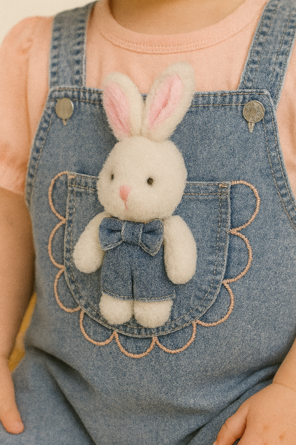 Kız Bebek Tavşan Detaylı Kısa Kol Tişörtlü Kot Bahçıvan - 4. görsel