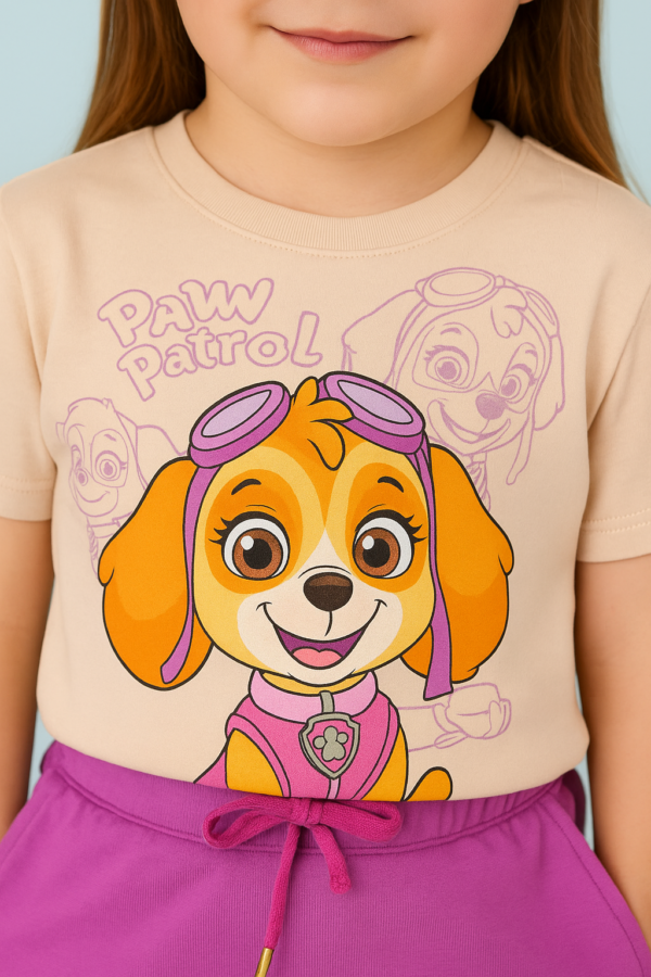 Kız Çocuk Paw Petrol Baskılı Kısa Kollu Şortlu Takım - 3. görsel