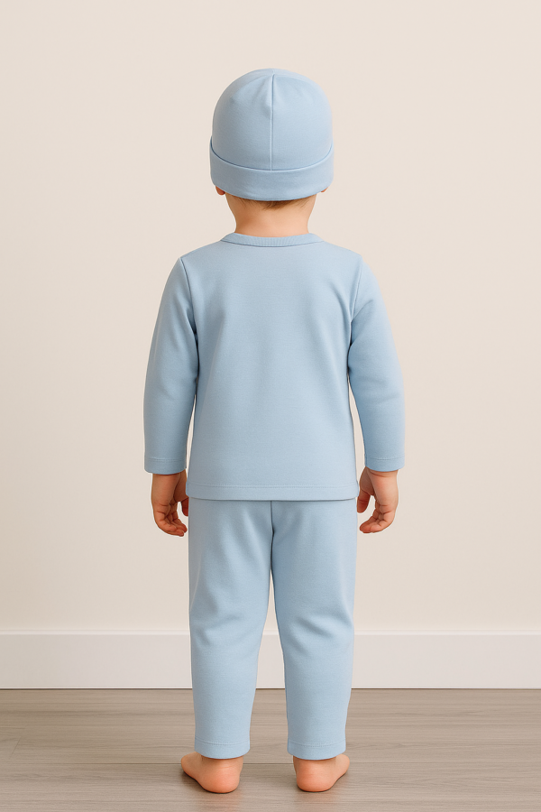 Erkek Bebek Şapkalı Kendinden Eldivenli Ayaklı 3 Parça Zıbın Seti - 2. görsel