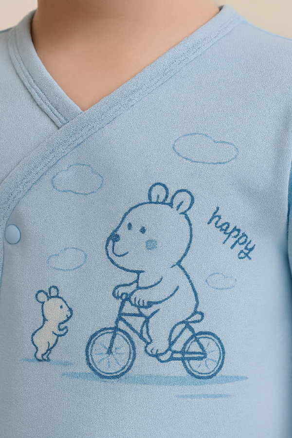 Erkek Bebek Şapkalı Kendinden Eldivenli Ayaklı 3 Parça Zıbın Seti - 3. görsel