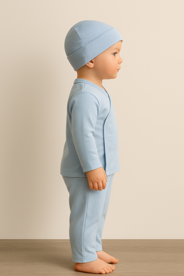 Erkek Bebek Şapkalı Kendinden Eldivenli Ayaklı 3 Parça Zıbın Seti - 4. görsel