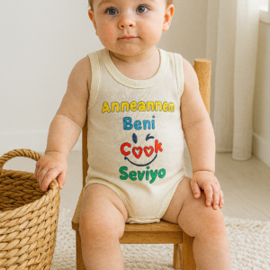 Ünisex Anneannem Beni Çok Seviyor Yazılı Sıfır Kollu Çıtçıtlı Bady - Almira Bebek