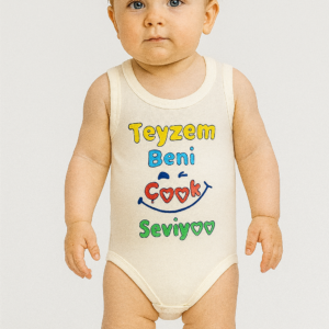 Ünisex Teyzem Beni Çok Seviyor Yazılı Sıfır Kollu Çıtçıtlı Bady - Almira Bebek