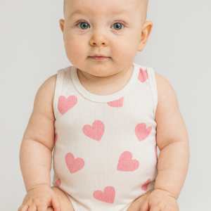 Kız Çocuk Kalp Baskılı Sıfır Kollu Pamuklu Çıtçıtlı Bady - Almira Bebek