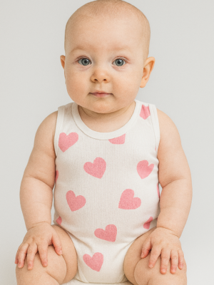 Kız Çocuk Kalp Baskılı Sıfır Kollu Pamuklu Çıtçıtlı Bady - Almira Bebek