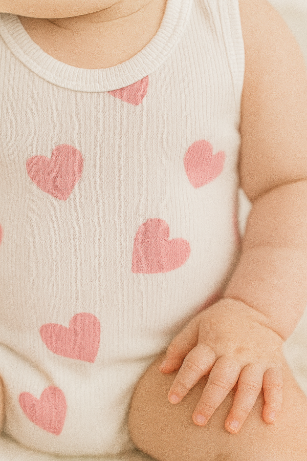 Kız Çocuk Kalp Baskılı Sıfır Kollu Pamuklu Çıtçıtlı Bady - 3. görsel