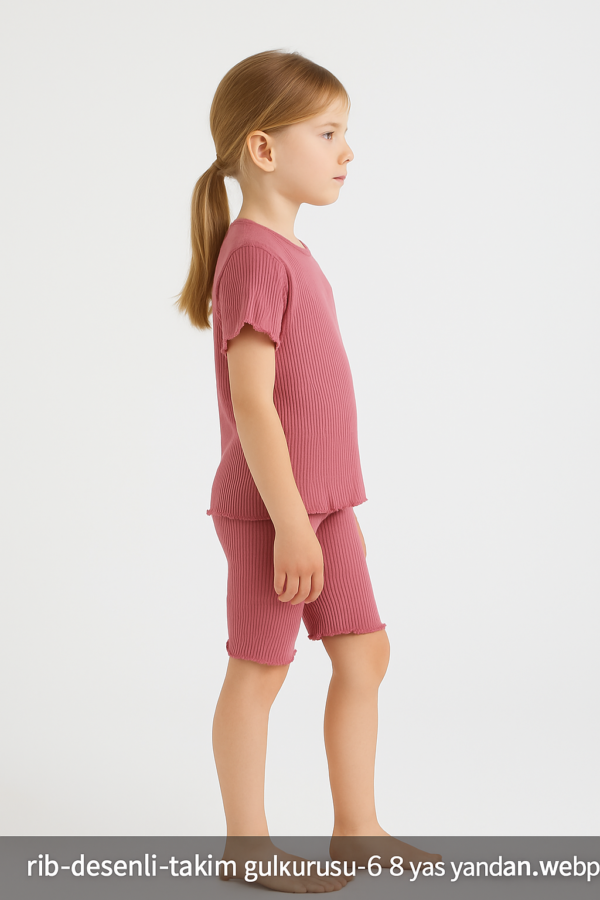 Kız Çocuk Good Morning Yazılı Fitilli Kısa Kollu Gül Kurursu Renkli Şortlu Takım - 2. görsel