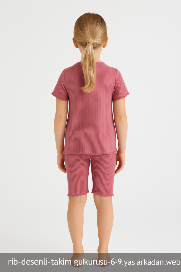 Kız Çocuk Good Morning Yazılı Fitilli Kısa Kollu Gül Kurursu Renkli Şortlu Takım - 3. görsel