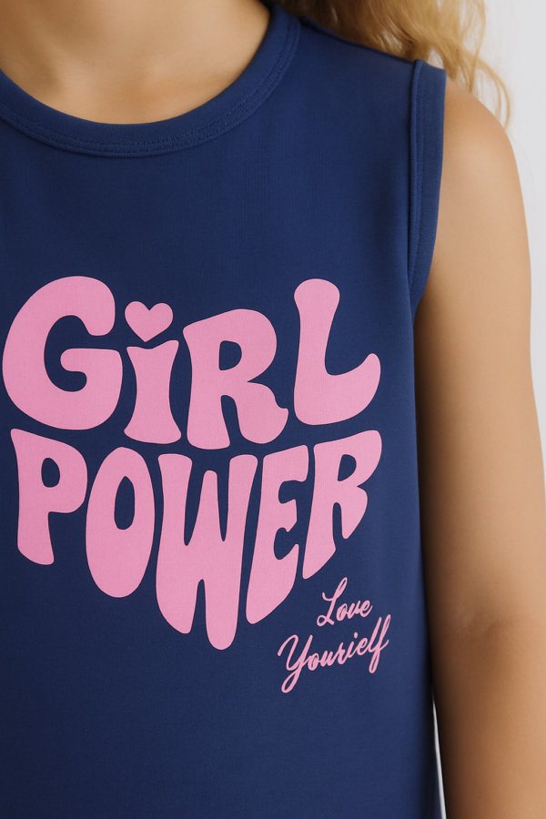 Kız Çocuk Girl Power Baskılı Askılı Kollu Şortlu Pijama Takımı - 4. görsel