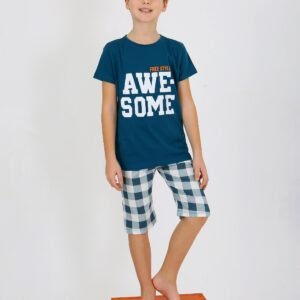 Erkek Çocuk Awe Some Yazılı Kısa Kollu Yeşil Renk Pijama Takımı - Almira Bebek