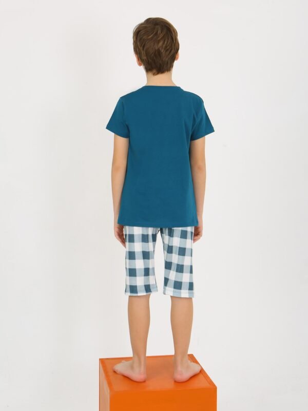 Erkek Çocuk Awe Some Yazılı Kısa Kollu Yeşil Renk Pijama Takımı - 3. görsel