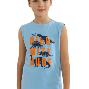 Erkek Çocuk Dinazor Baskılı Sıfır Kollu Şortlu Pijama Takımı - Almira Bebek