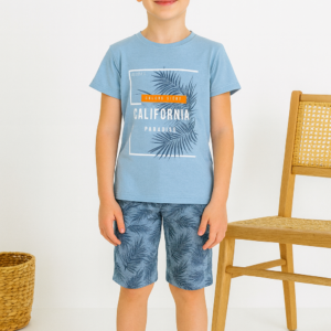 Erkek Çocuk Calıfornıa Paradise Yazılı Palmiye Baskılı Kısa Kollukaprili Pijama Takımı - Almira Bebek