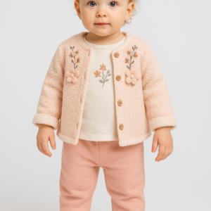 Kız Bebek Çiçek Nakışlı Welsoft Ceketli 3lü Takım - 2. görsel