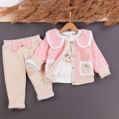 Kız Bebek Wafle Kumaş Cep Detaylı 3lü Ceket Takım - 2. görsel