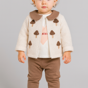 Kız Bebek Mantar Baskılı Welsoft Ceketli 3lü Takım - Almira Bebek