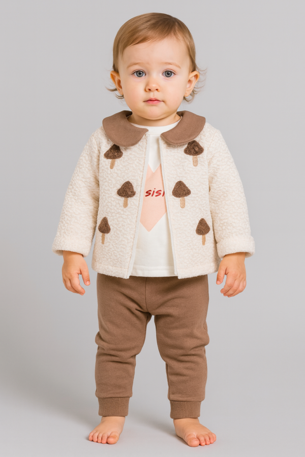 Kız Bebek Mantar Baskılı Welsoft Ceketli 3lü Takım - 2. görsel