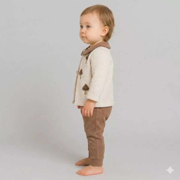 Kız Bebek Mantar Baskılı Welsoft Ceketli 3lü Takım - 3. görsel