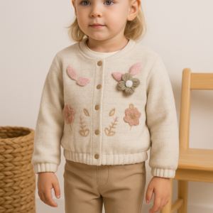 Kız Bebek Çiçek Ve Yaprak Desenli Simli Ceketli 3lü Takım - Almira Bebek