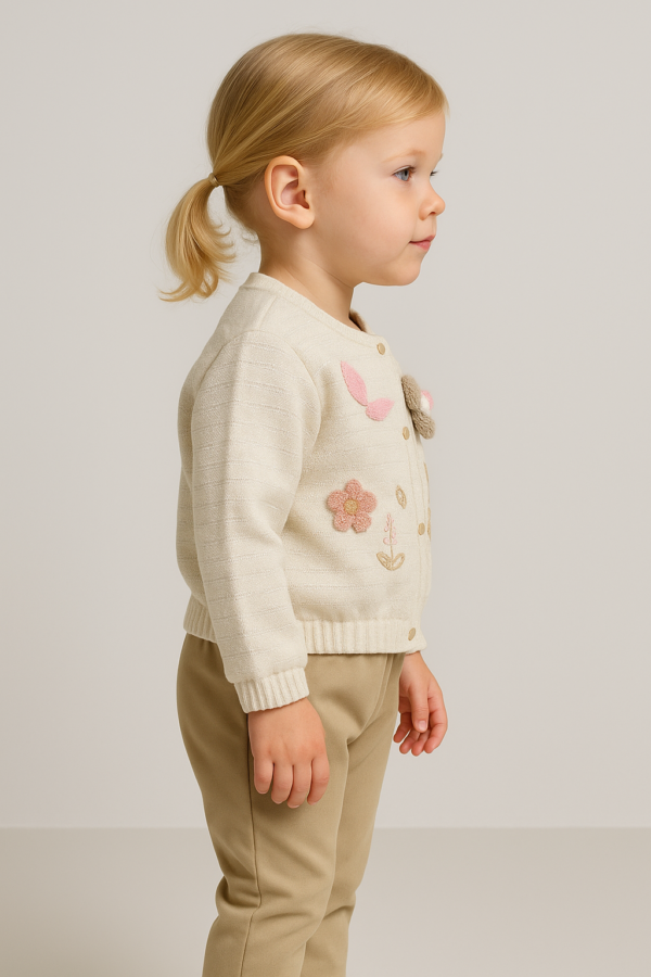 Kız Bebek Çiçek Ve Yaprak Desenli Simli Ceketli 3lü Takım - 2. görsel