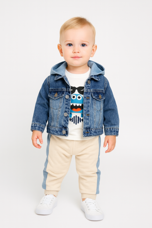 Erkek Bebek Kot Ceket-uzun Kol Bady- Beli Lastikli Eşofmanlı Takım - 2. görsel