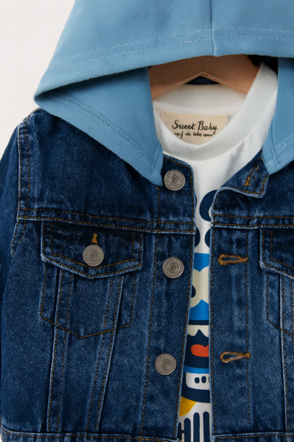 Erkek Bebek Kot Ceket-uzun Kol Bady- Beli Lastikli Eşofmanlı Takım - 4. görsel