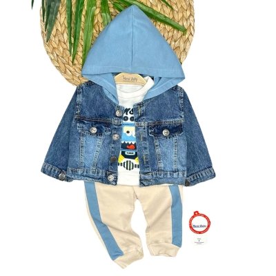 Erkek Bebek Kot Ceket-uzun Kol Bady- Beli Lastikli Eşofmanlı Takım - 5. görsel