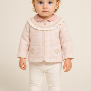 Kız Bebek Çiçek Cep Detaylı Ceket-gömlek Pantolon Takım - Almira Bebek