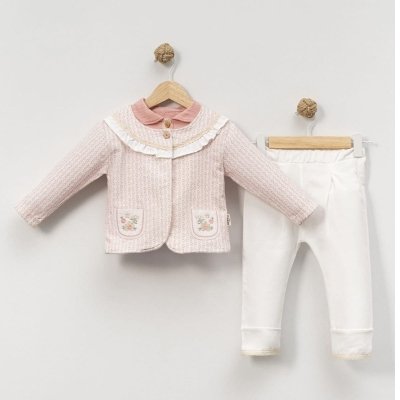 Kız Bebek Çiçek Cep Detaylı Ceket-gömlek Pantolon Takım - 4. görsel