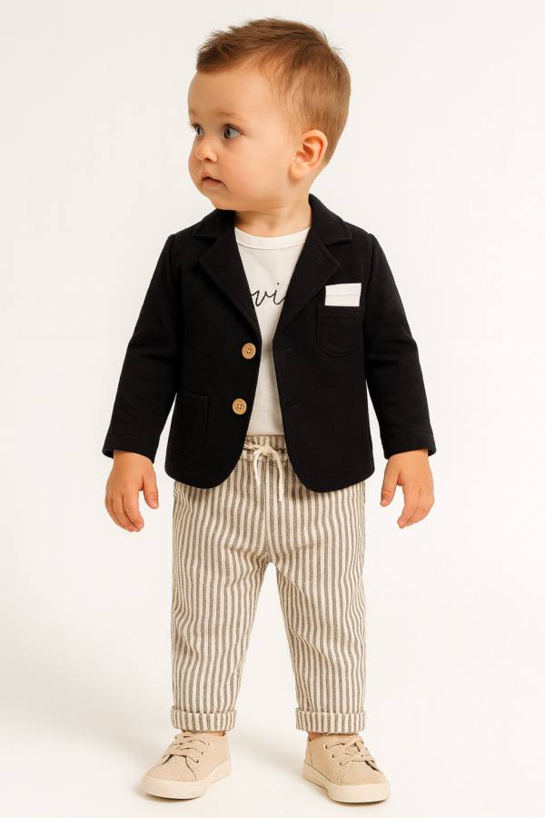 Erkek Bebek Müslin Kumaşlı Ceket- Gömlek Pantolon Takım - 3. görsel