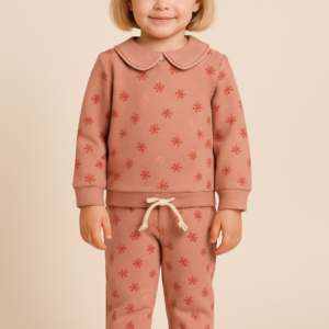 Kız Çocuk Çiçek Desenli Bebe Yakaılı Uzun Kollu Takım - Almira Bebek