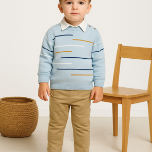 Erkek Çocuk Çizgi Detaylı Kazak-gömlek Pantolonlu Takım - Almira Bebek