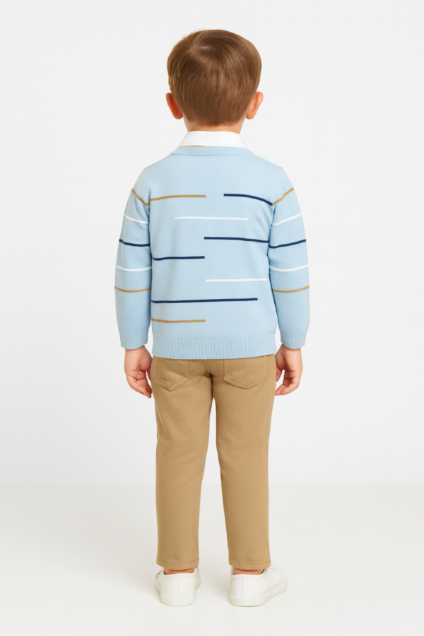 Erkek Çocuk Çizgi Detaylı Kazak-gömlek Pantolonlu Takım - 3. görsel