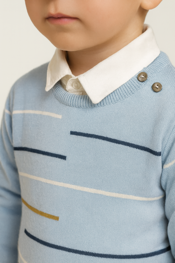 Erkek Çocuk Çizgi Detaylı Kazak-gömlek Pantolonlu Takım - 4. görsel