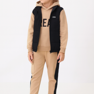 Erkek Çocuk Kapitone Siyah Yelekli-kapşonlu Sweatshirt-eşofman Takım - Almira Bebek