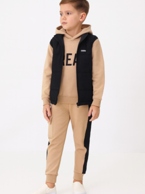 Erkek Çocuk Kapitone Siyah Yelekli-kapşonlu Sweatshirt-eşofman Takım - Almira Bebek