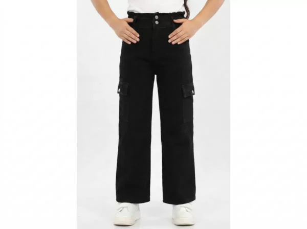 Kız Çocuk Yüksek Bel Kargo Cepli Gabardin Pantolon - 2. görsel