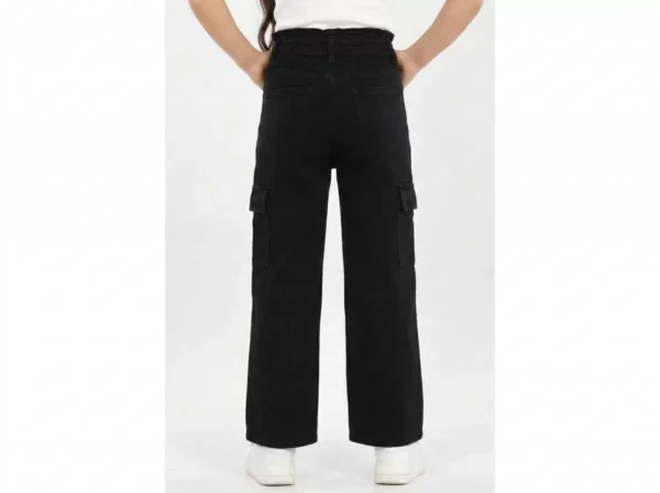 Kız Çocuk Yüksek Bel Kargo Cepli Gabardin Pantolon - 3. görsel