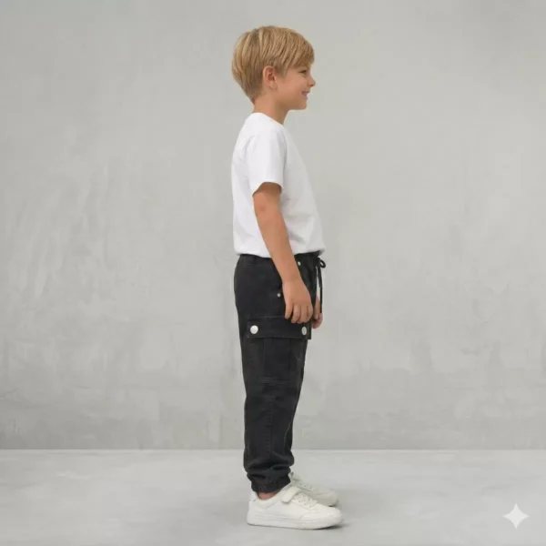 Erkek Çocuk Kargo Cepli Beli Lastikli Gabardin Pantolon - 2. görsel