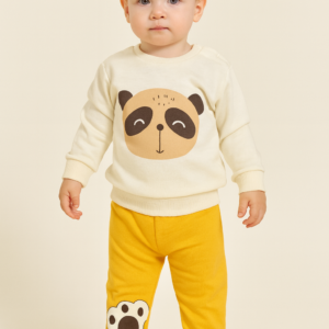 Erkek Çocuk Panda Kafa Baskılı Uzun Kollu Pamuklu Takım - Almira Bebek
