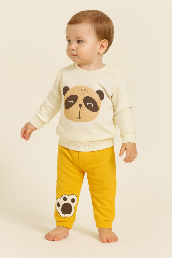 Erkek Çocuk Panda Kafa Baskılı Uzun Kollu Pamuklu Takım - 2. görsel