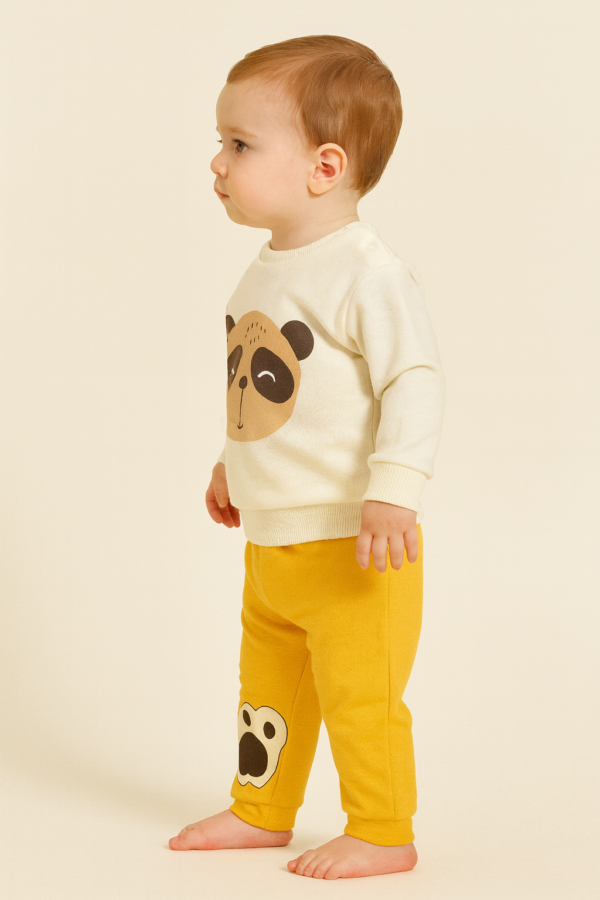Erkek Çocuk Panda Kafa Baskılı Uzun Kollu Pamuklu Takım - 3. görsel