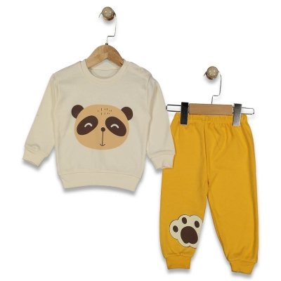 Erkek Çocuk Panda Kafa Baskılı Uzun Kollu Pamuklu Takım - 4. görsel