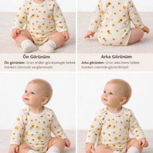 Unisex Çiçek Ve Arı Desenli Uzun Kollu Çıtçıtlı Bady - Almira Bebek