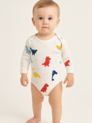 Erkek Bebek Dinazor Baskılı Uzun Kollu Çıtçıtlı Bady - Almira Bebek