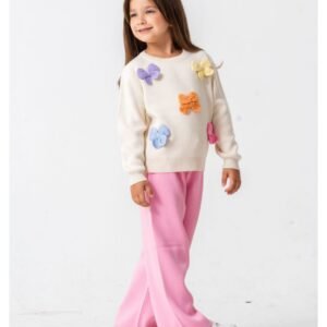 Kız Çocuk Fiyonk İşlemeli Triko Takım - Almira Bebek